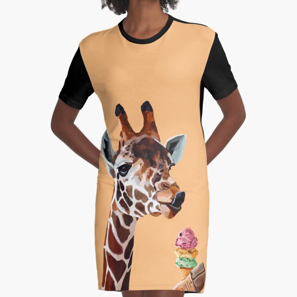 Giraffe with a cute tong and ice cream Graphic T-Shirt Dress