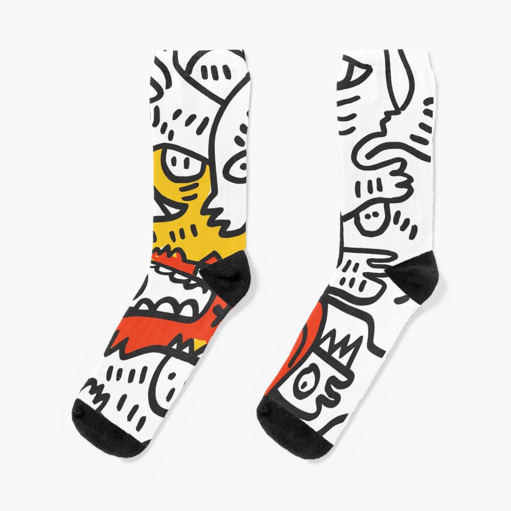 Black and White Yellow Orange Street Art Graffiti Socks