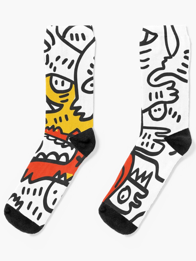 Thumbnail 1 of 5, Socks, Black and White Yellow Orange Street Art Graffiti designed and sold by Emmanuel Signorino.