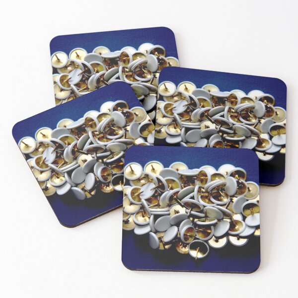 Item preview, White metallic drawing pins blue background	 designed and sold by EstelleRossetti.