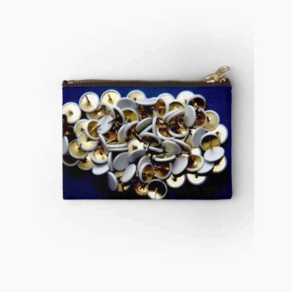 Item preview, White metallic drawing pins blue background	 designed and sold by EstelleRossetti.