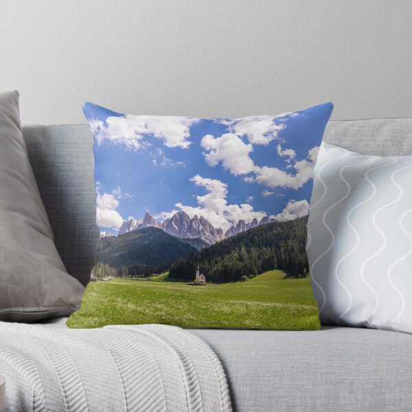 Summer landscape of Val Funes Throw Pillow