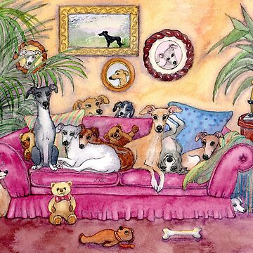 Artwork thumbnail, This is our sofa. So - where's yours? Greyhounds and whippets on the couch. by SusanAlisonArt