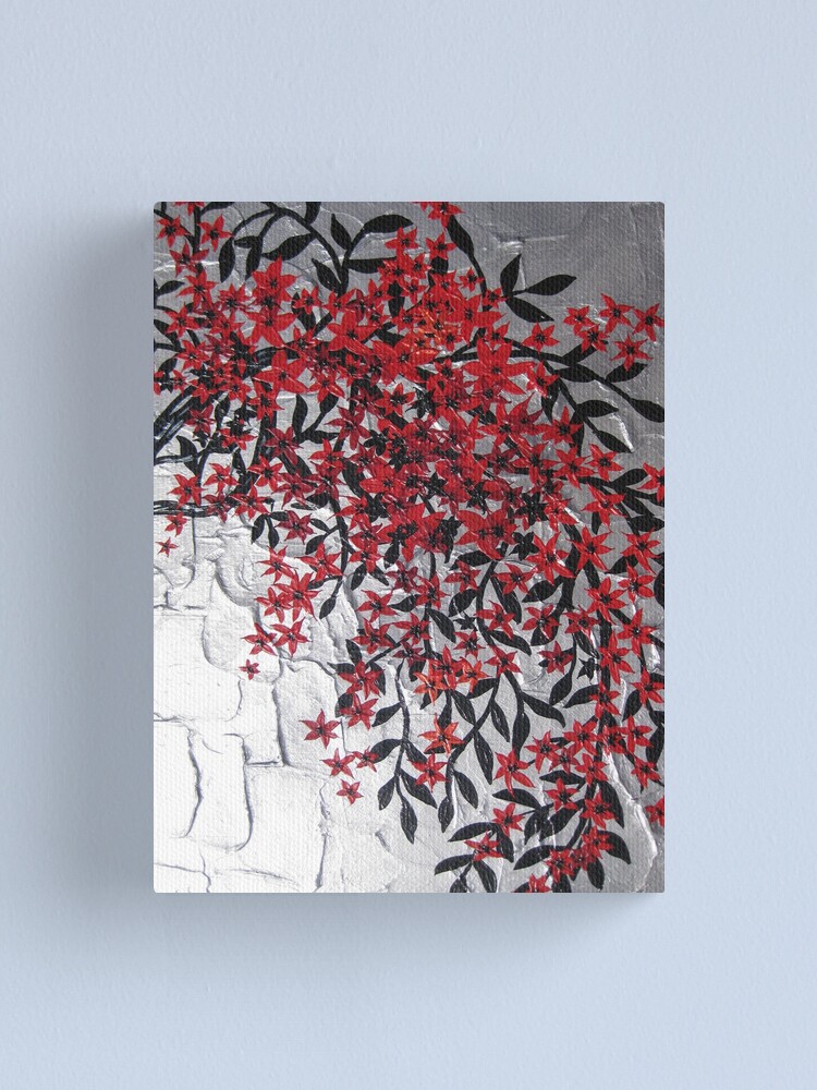 Red Black And Silver Blossom Tree Art Canvas Print By Cathyjacobs Redbubble