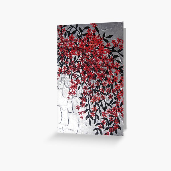 Item preview, red black and silver blossom tree art designed and sold by cathyjacobs.