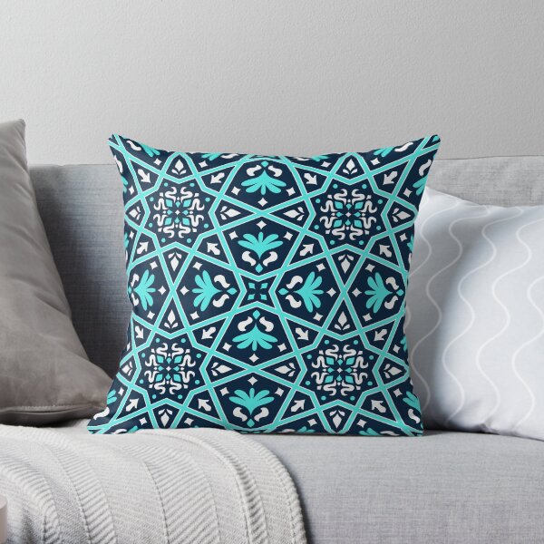 Arabesque Pattern Blue Throw Pillow