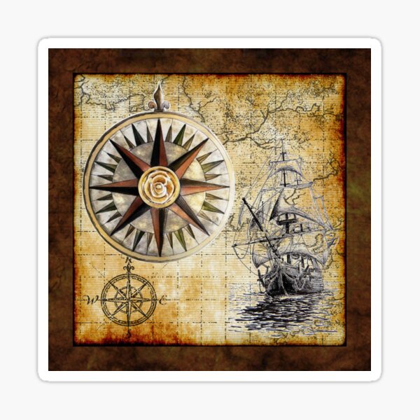 Compass Rose and World Map' Sticker