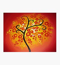 red yellow and orange circle tree art - colourful and vibrant painting Photographic Print
