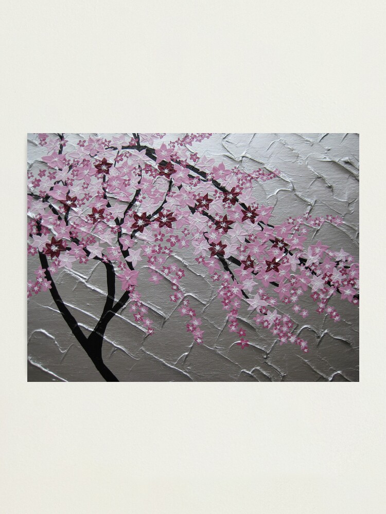 Lámina fotográfica «arte del árbol de flor de cerezo con pintura japonesa  blanca y rosa» de cathyjacobs | Redbubble