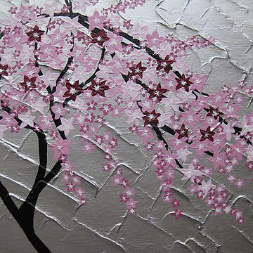 Artwork thumbnail, cherry blossom tree art with white and pink- japanese painting by cathyjacobs