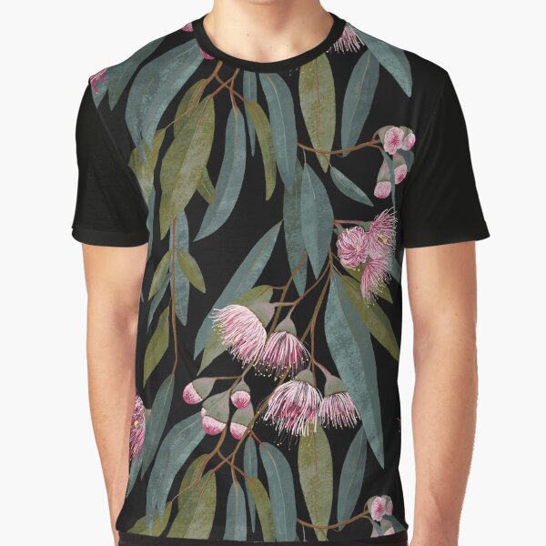 Pink Australian Eucalyptus on black Graphic T-Shirt