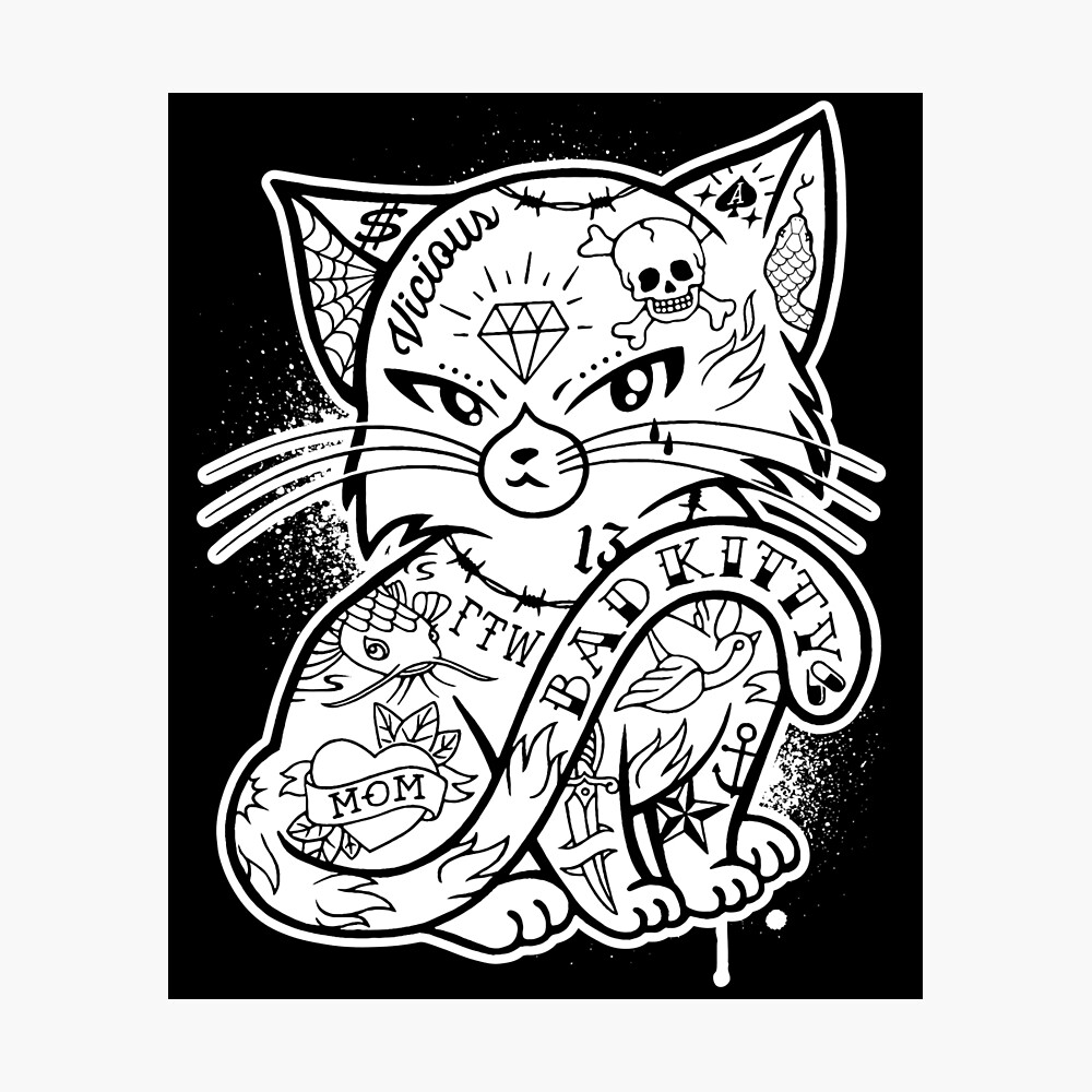 Bad Kitty Tattoo Cat Poster By Spreadforsatan Redbubble Bad Kitty Tattoo Cat Poster By Spreadforsatan Redbubble