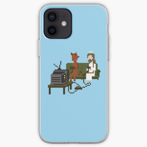 Jesus And Devil Playing Video Games Pixel Art Funda blanda para iPhone