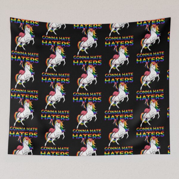 Item preview, LGBT Gay Pride Pink Flamingo Bird Riding Unicorn Haters Gonna Hate designed and sold by fatamyfan1.