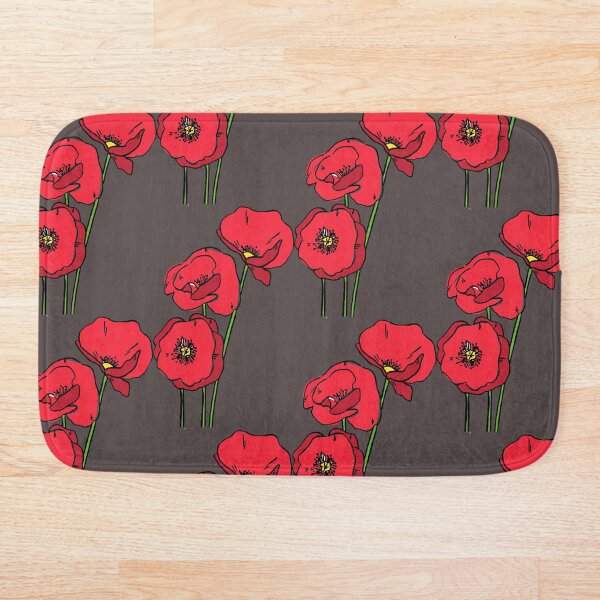Item preview, poppies flowes illustration- poppy print red flower- bath mat floral printed designed and sold by francesca miele.