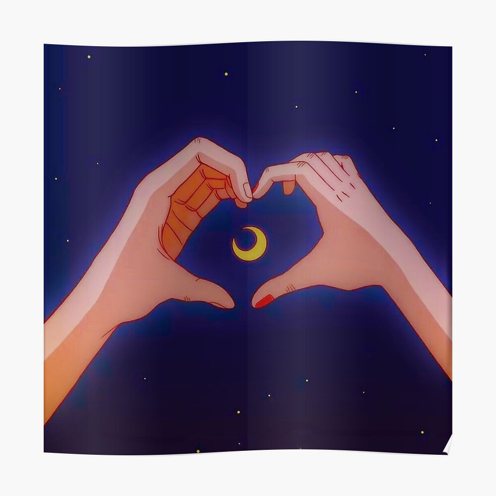 Moon In Heart Hands Anime Inspired Sticker By Fudgecream Redbubble