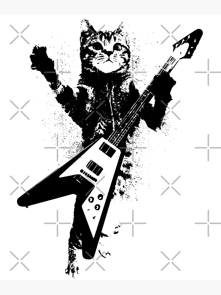 "Rockstar Kitty Cat Playing Flying V Guitar" Photographic Print for