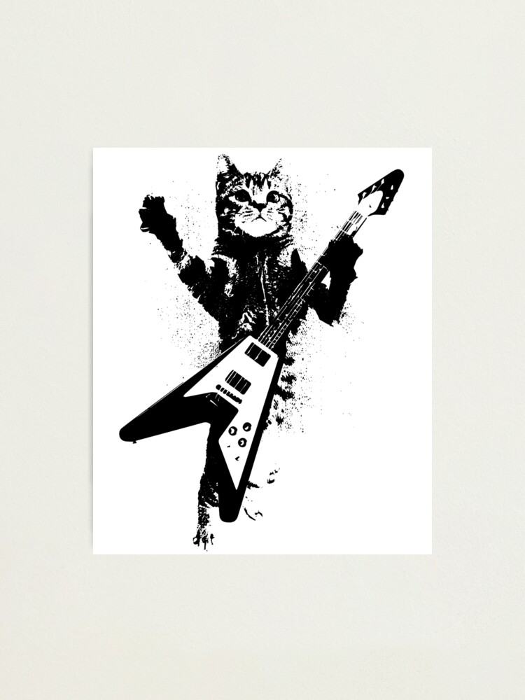 "Rockstar Kitty Cat Playing Flying V Guitar" Photographic Print for