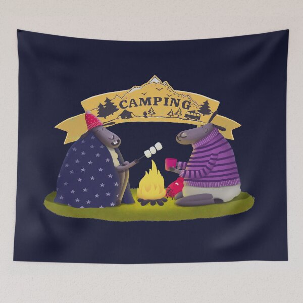 Item preview, Sheep roasting marshmallows on the fire illustration designed and sold by Bakulina.