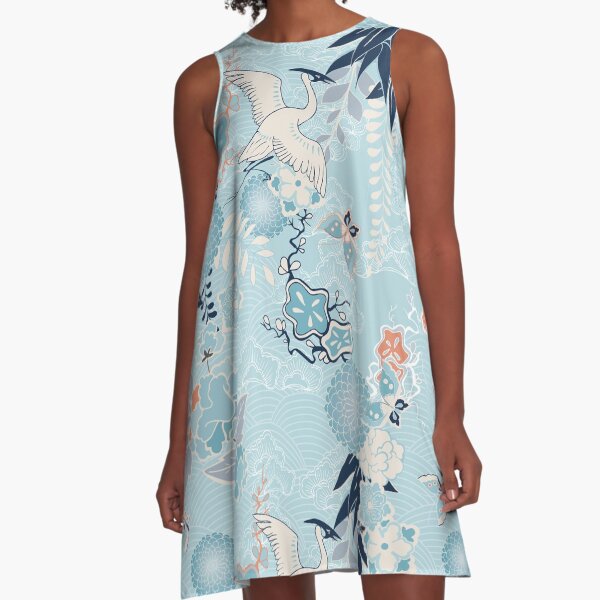 kimono background with crane flowers A-Line Dress