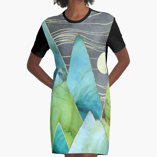 Moonlit Mountains Graphic T-Shirt Dress