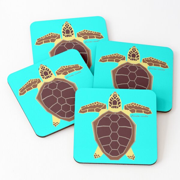 Item preview, Loggerhead Sea Turtle Turquoise Background with Scientific Name Text designed and sold by WildByNature.