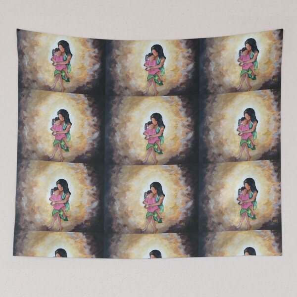 Item preview, Oil painting of a mother carrying her child and hugging her tight. designed and sold by Abha-Hues.