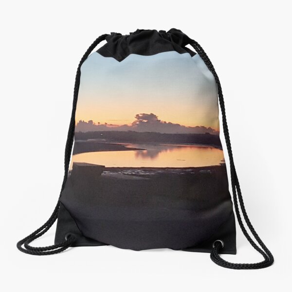 Dusk with a Beautiful Red Sunset Drawstring Bag
