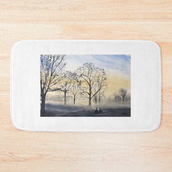 Item preview, Watercolour painting of Dutch bunnies venturing out on a misty morning designed and sold by Double Dutch Designs.