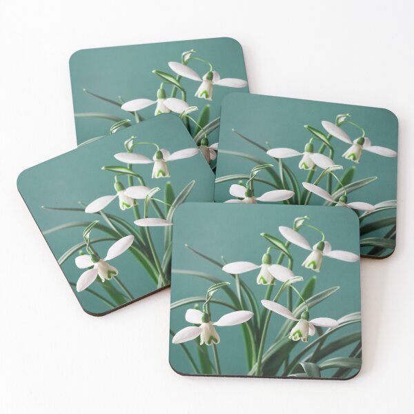 Item preview, snowdrop flowers turquoise background designed and sold by Nikoleta Vukovic.