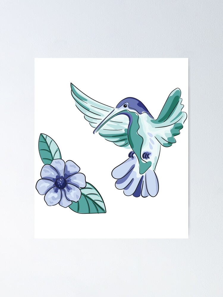 Póster «Colibrí pájaro azul con flor» de SennoxDesign | Redbubble