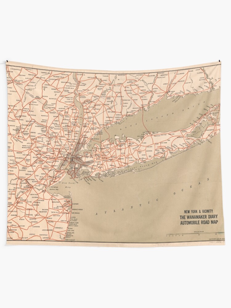 "Vintage New York Tri-State Road Map (1917)" Tapestry for Sale by BravuraMedia  Redbubble