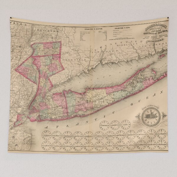 Item preview, Vintage Long Island NY Map (1870) designed and sold by BravuraMedia.
