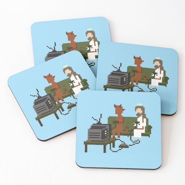 Item preview, Jesus And Devil Playing Video Games Pixel Art designed and sold by obinsun.