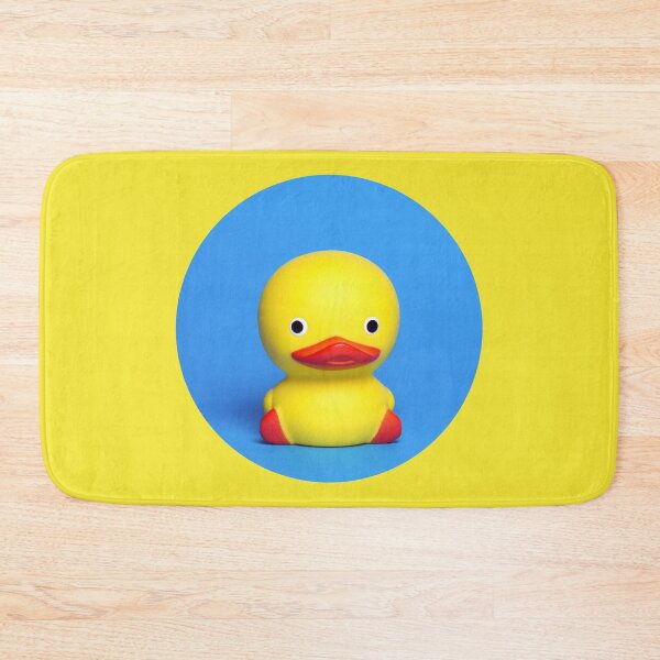 Item preview, cute yellow rubber duck toy on blue background designed and sold by Nikoleta Vukovic.