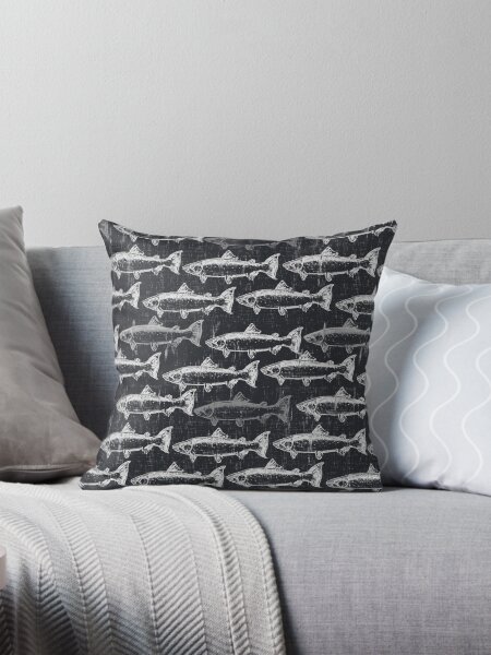 Item preview, Black Fish Lake House Pillow, Rustic Cabin Square Designer Cushion designed and sold by KimMarshall.