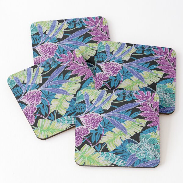 Item preview, Tropical Leaves in Teal, Purple, and Green on Black Ground  designed and sold by Leslie Rogers Todder.