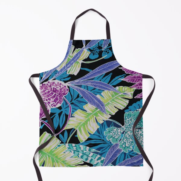 Item preview, Tropical Leaves in Teal, Purple, and Green on Black Ground designed and sold by Leslie Rogers Todder.