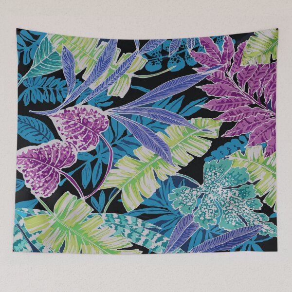 Item preview, Tropical Leaves in Teal, Purple, and Green on Black Ground  designed and sold by Leslie Rogers Todder.