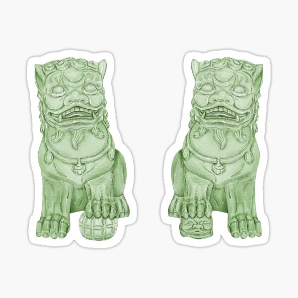 Item preview, watercolor green Foo Dog chinoiserie designed and sold by blackcatgraphic.