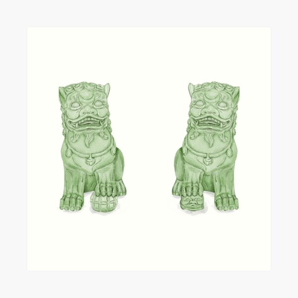 watercolor green Foo Dog chinoiserie Art Print