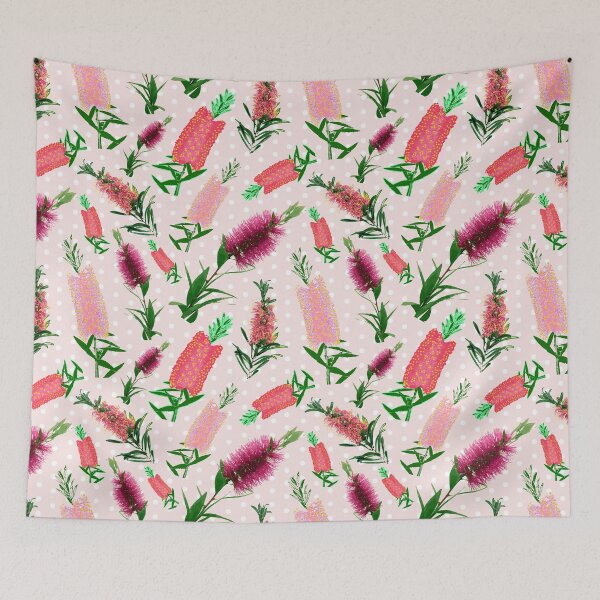 Item preview, Pink Australian Native Bottlebrush Fashion Pattern designed and sold by Annalee Beer.