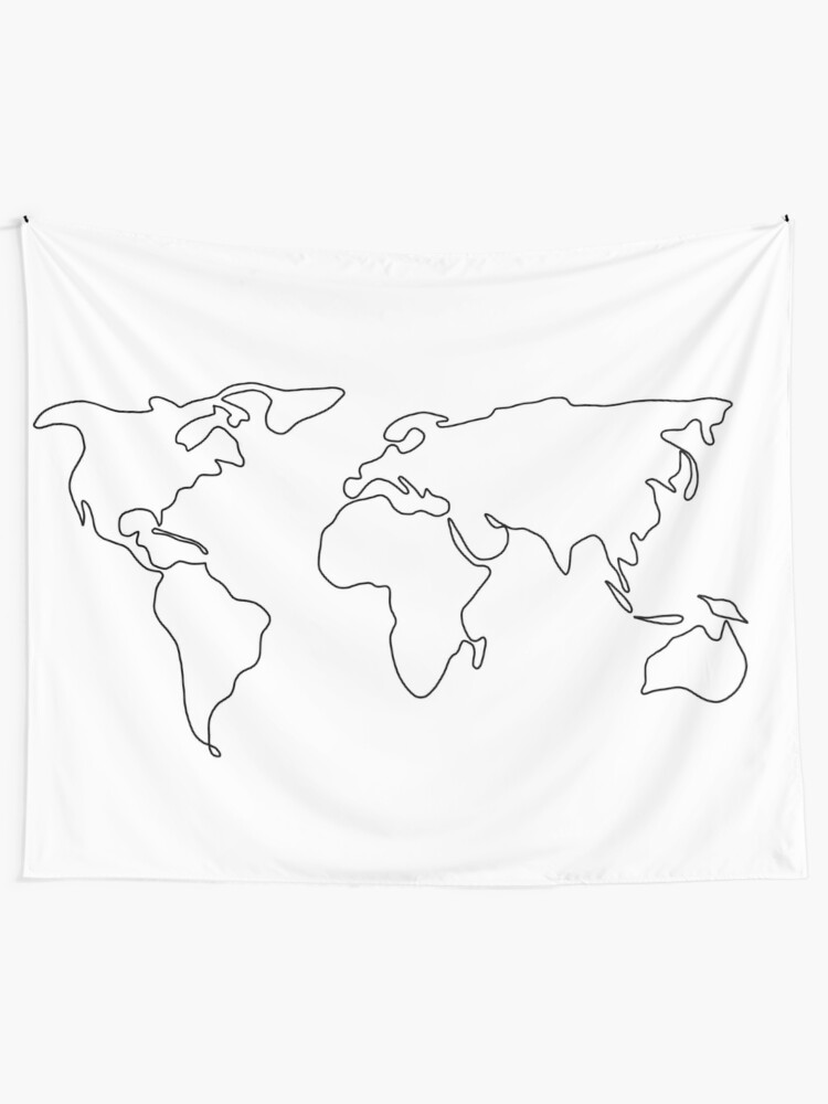 World Map Outline Illustration Tapestry By Cafecreativity Redbubble