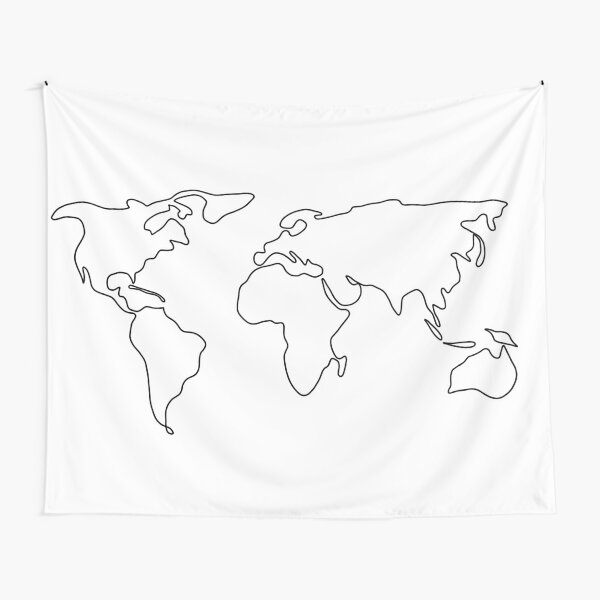 World Map Outline Illustration Tapestry By Cafecreativity Redbubble