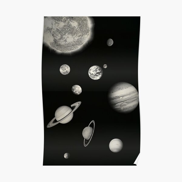 Black and White Solar System Poster