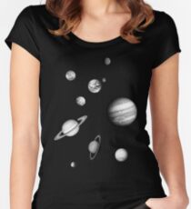 Black and White Solar System Women's Fitted Scoop T-Shirt