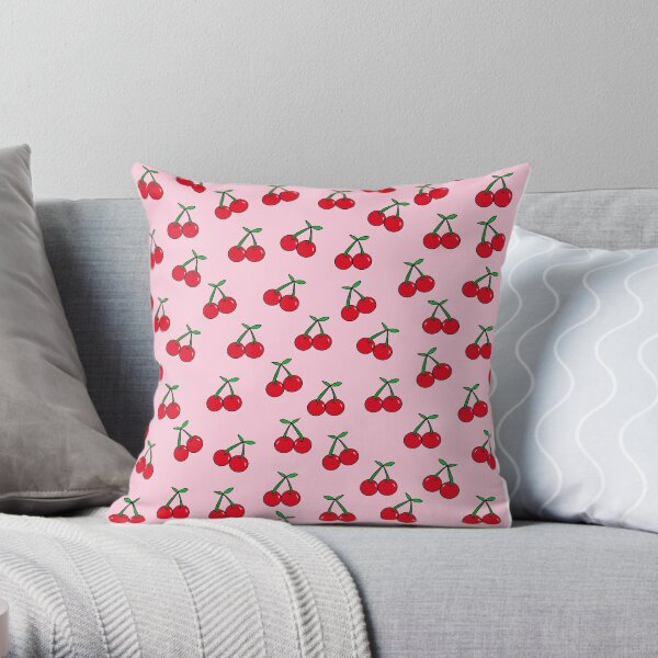 Cherries 3 (on pink) Throw Pillow