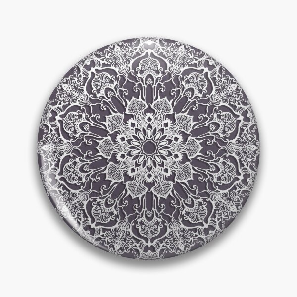Item preview, hand drawn white mandala on dark violet background designed and sold by MandalaFlowerArt.
