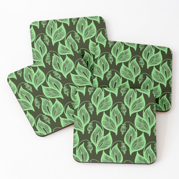 Item preview, green leaf fine line pattern on dark green background designed and sold by MandalaFlowerArt.