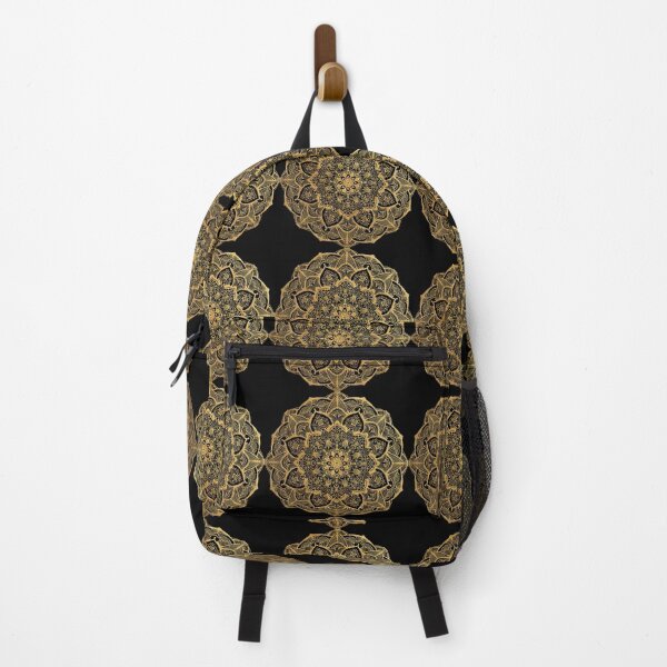 Item preview, Golden textured mandala on black background designed and sold by MandalaFlowerArt.